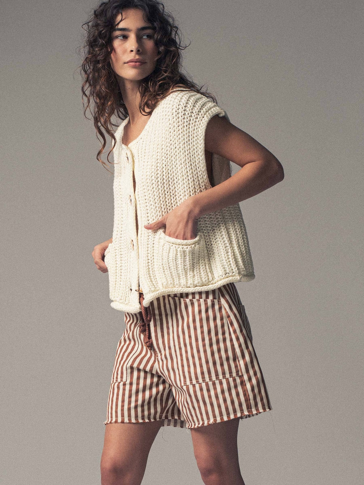 Striped High-Rise Denim Shorts