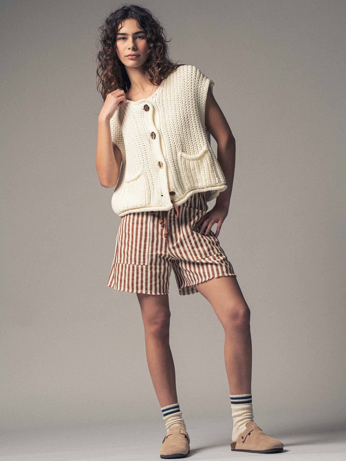 Striped High-Rise Denim Shorts