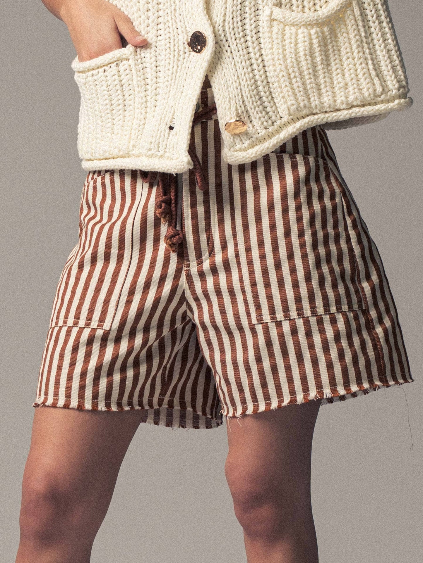 Striped High-Rise Denim Shorts