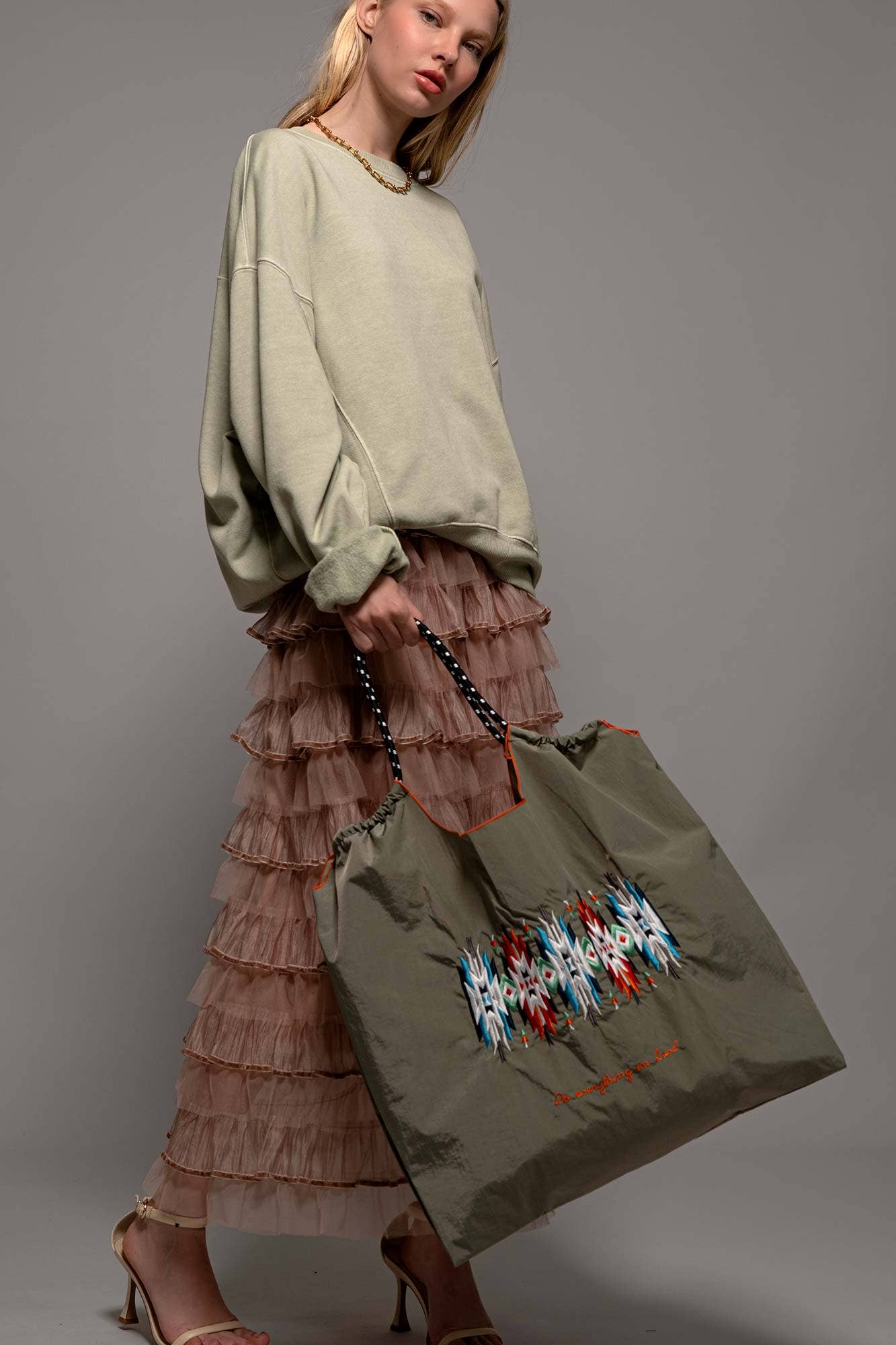 Western Geometric Print Drawstring Market Tote
