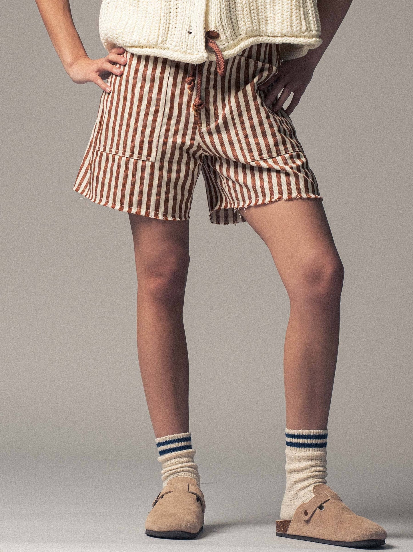 Striped High-Rise Denim Shorts