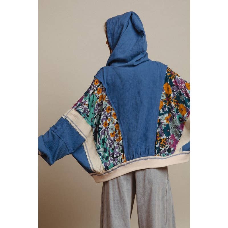 WASHED STAR PATCHWORK ZIP UP HOODIE