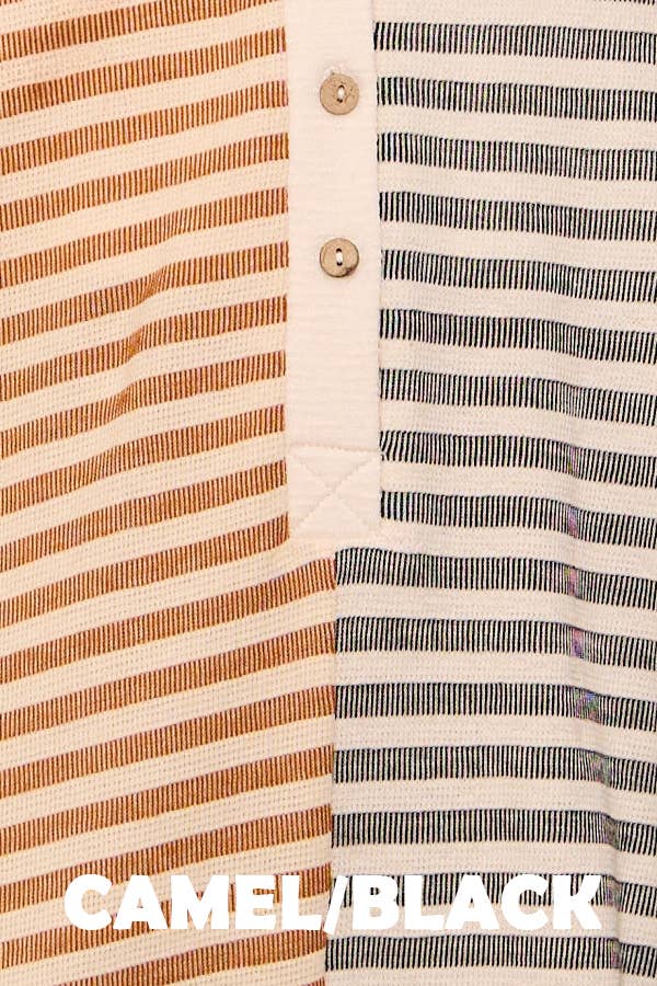 Striped Contrast Detail Button Closure Romper