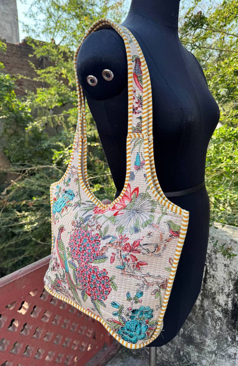 Bird Print Cotton Quilted Bag Women's Shoulder Bag Beach Bag