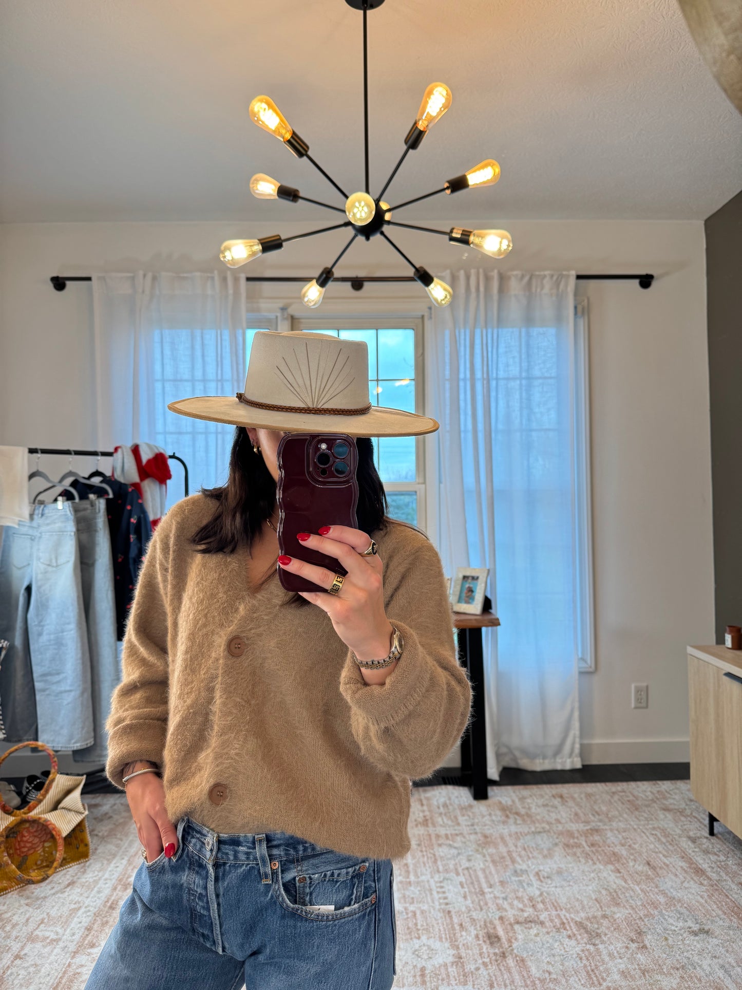 Fluffy V-neck Button-down sweater Cardigan