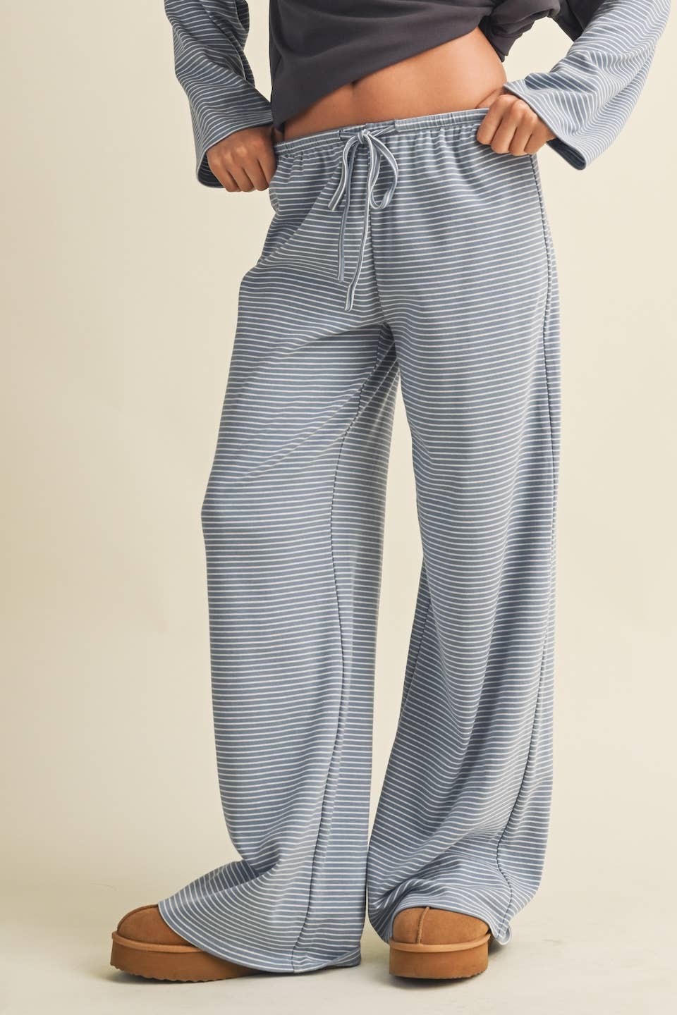 Striped Jersey Stretch Wide Leg Pants