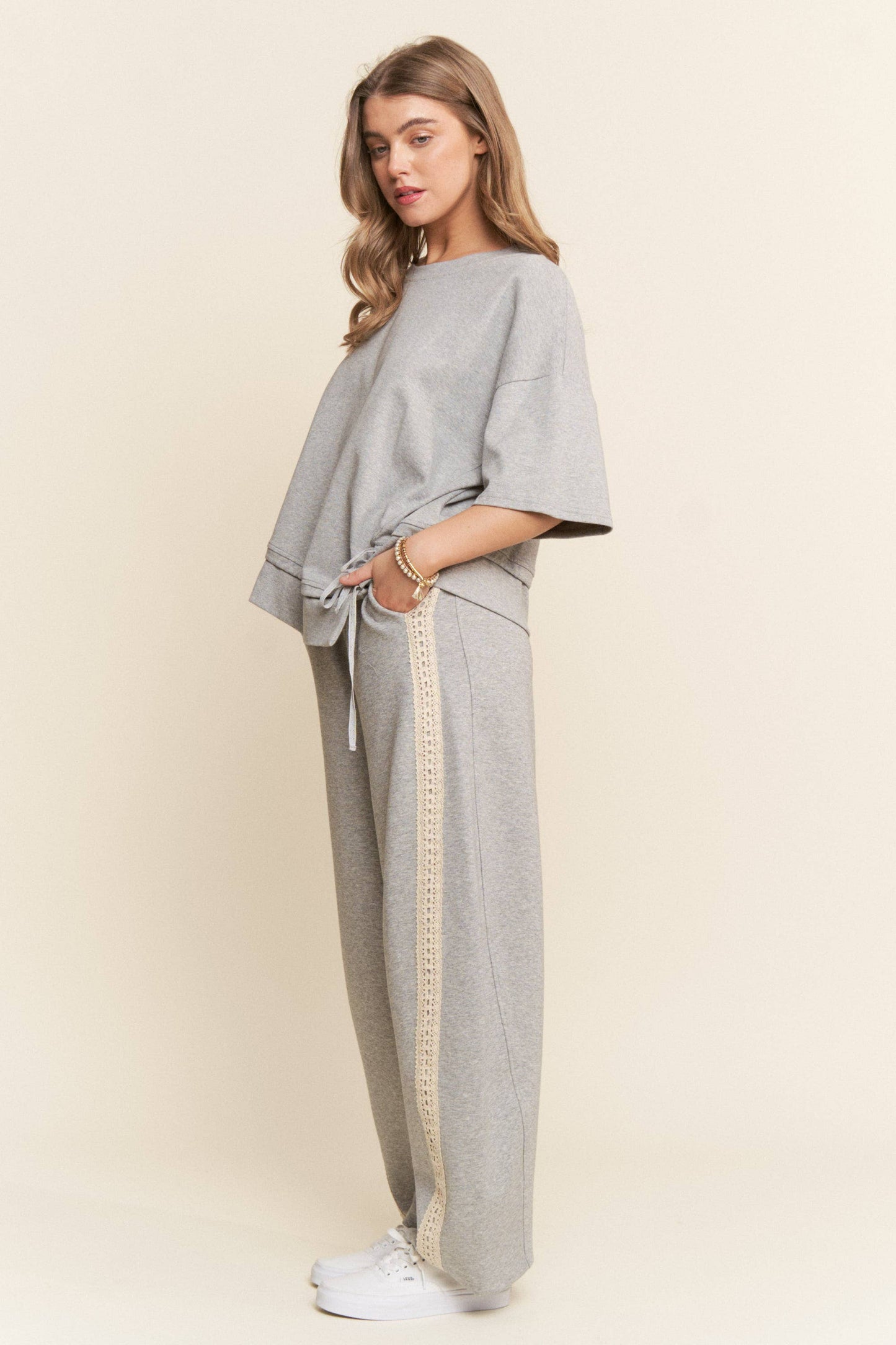 Crochet Trim Loose Fit Barrel Sweatpants