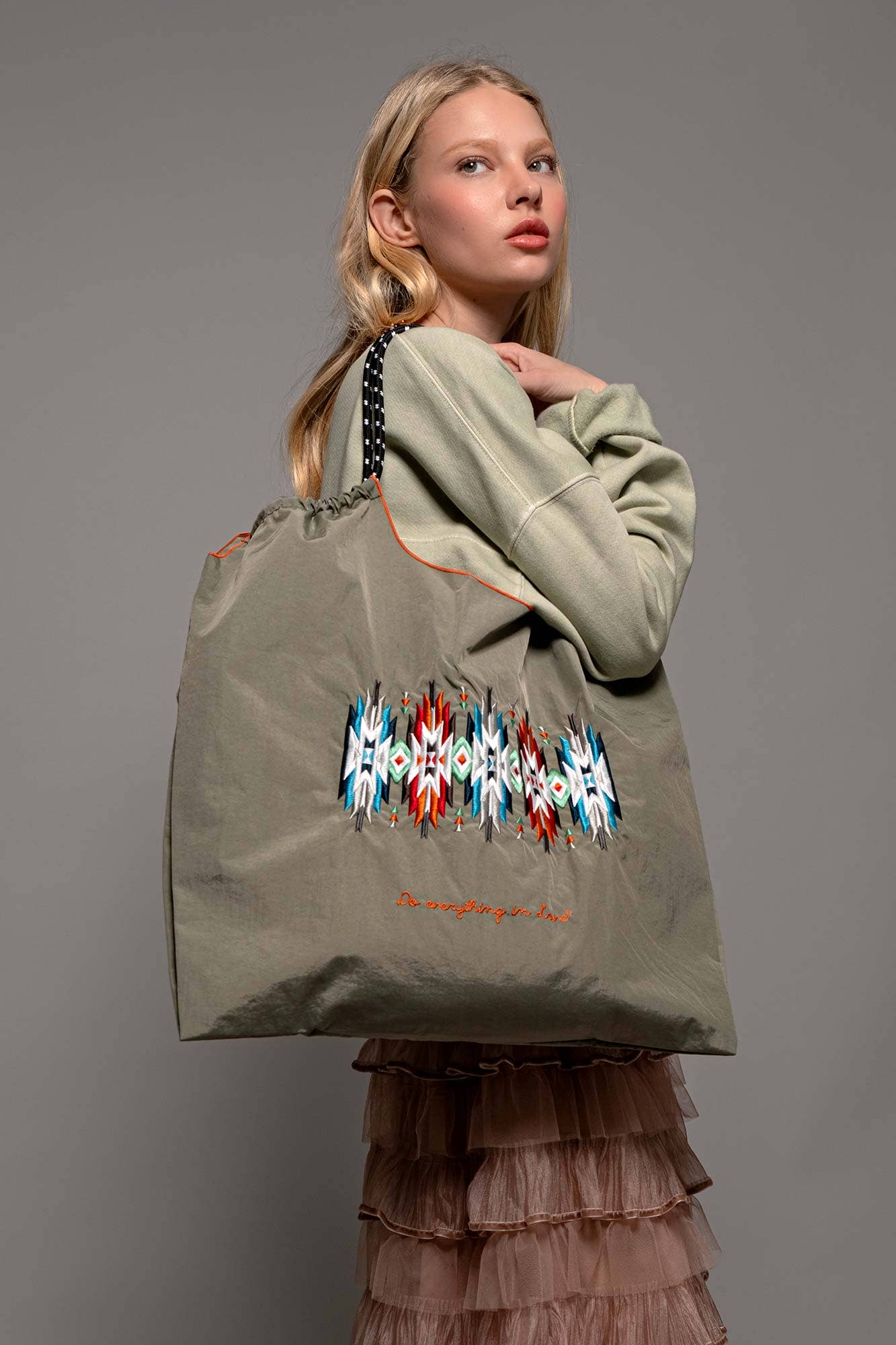 Western Geometric Print Drawstring Market Tote