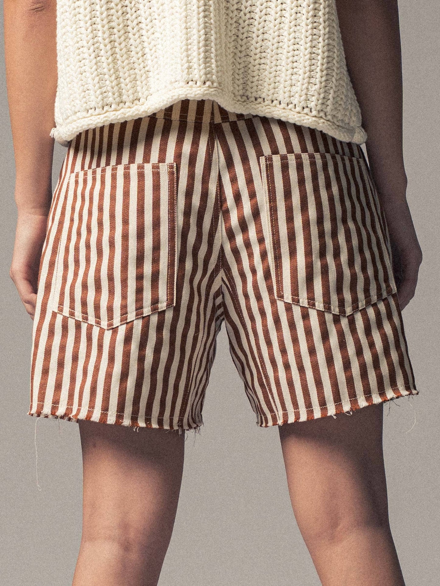 Striped High-Rise Denim Shorts