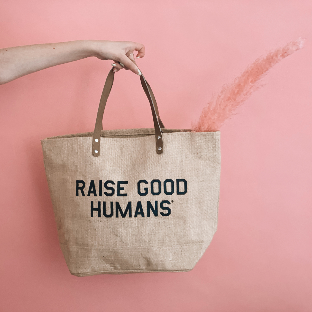 "Raise Good Humans®" Jute Market Tote RESTOCK