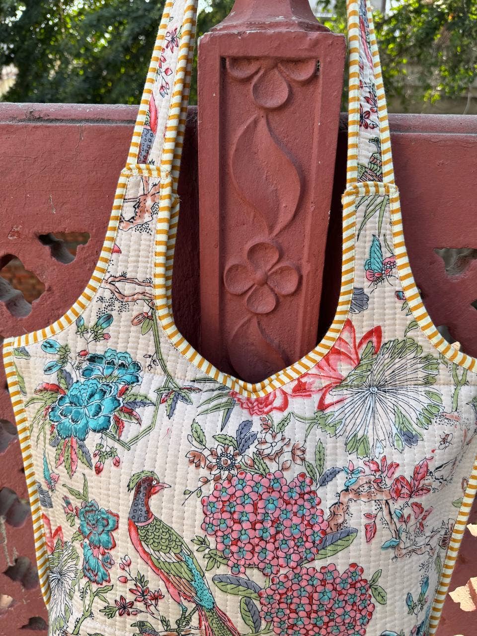 Bird Print Cotton Quilted Bag Women's Shoulder Bag Beach Bag