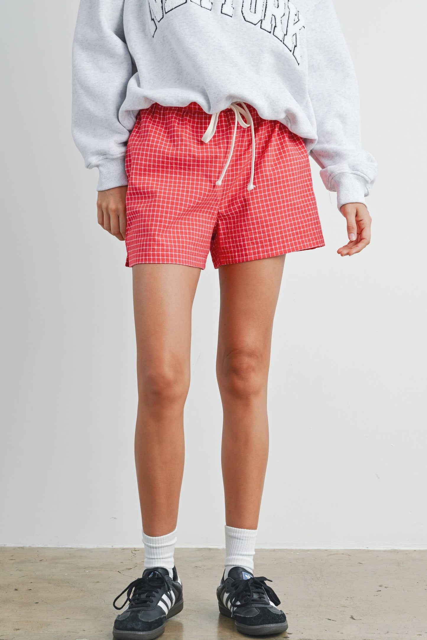 Elastic Drawstring Check Boxer Shorts