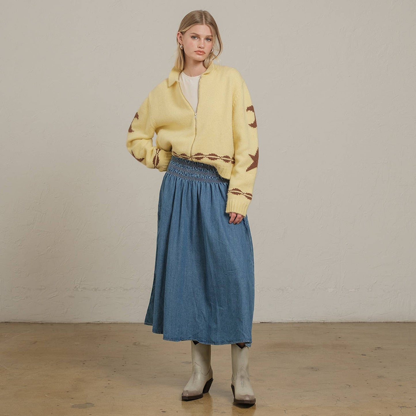 Cozy Pattern Zip Sweater