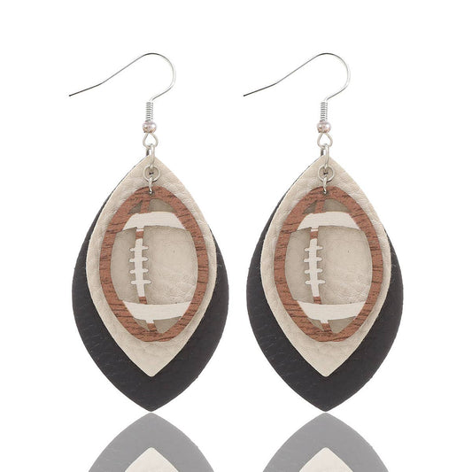 Chestnut Rugby Football Leather Drop Earrings