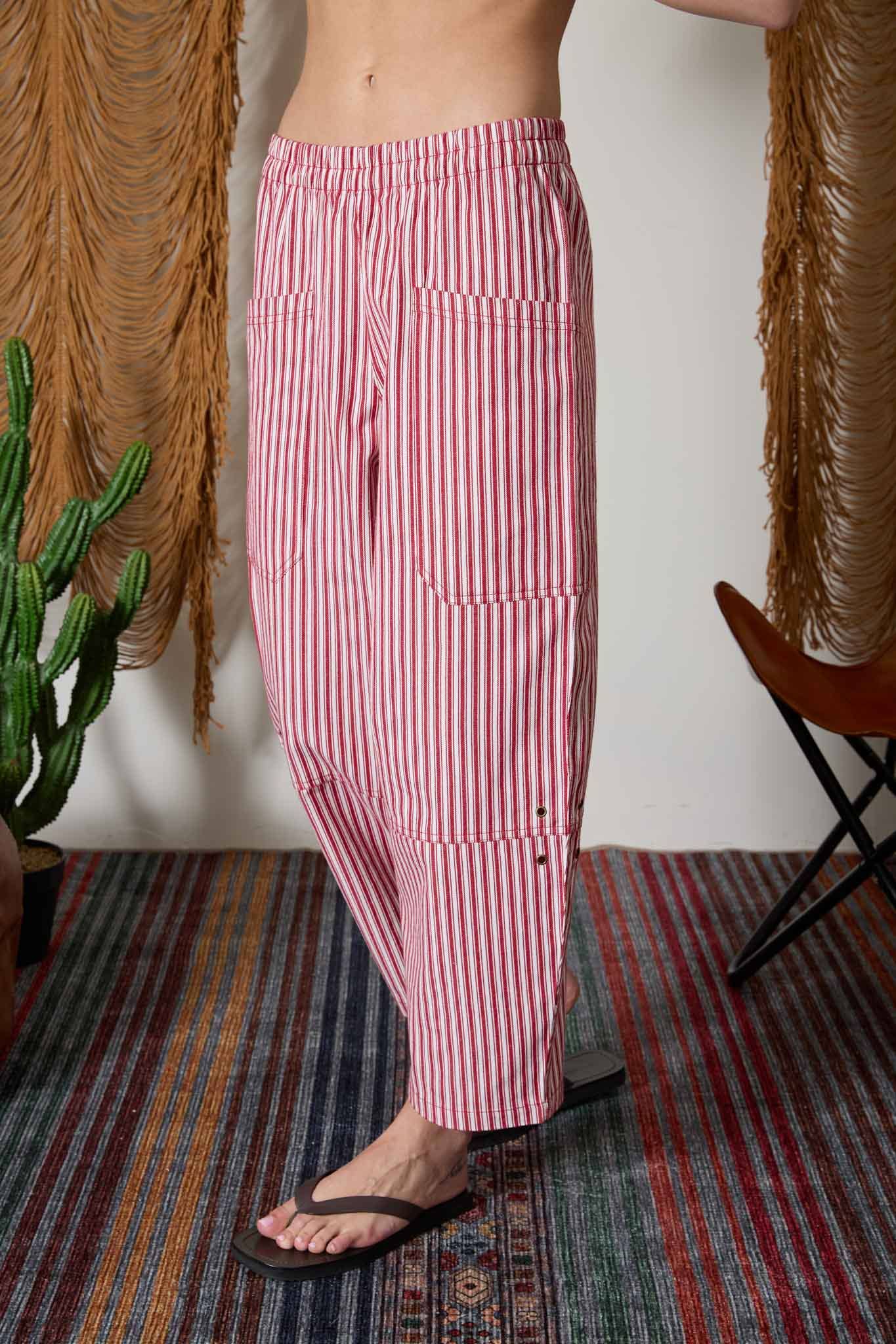 Red Striped Barrel Pant