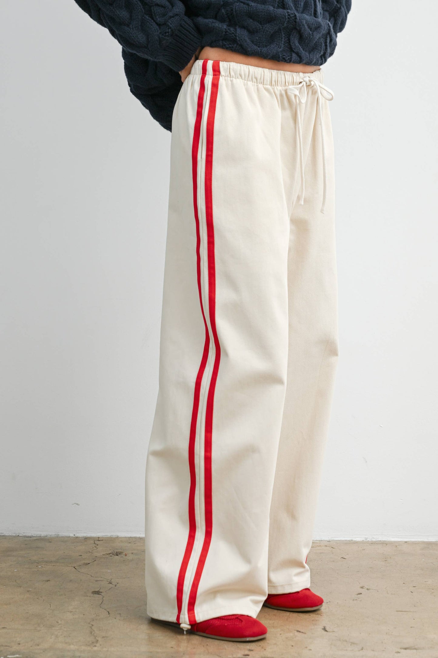 Striped Wide-Leg Drawstring Track Pants