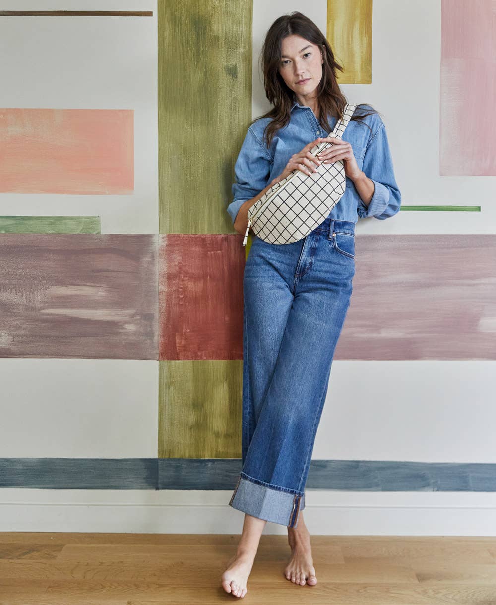 Block Print Grid Sling Bag