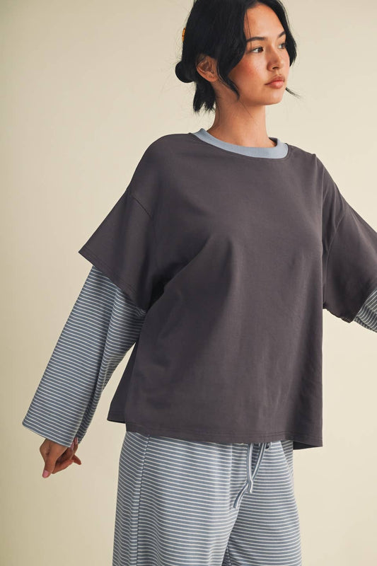 Striped Double Layered Oversized Tee