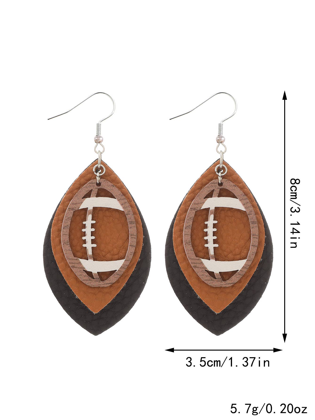 Chestnut Rugby Football Leather Drop Earrings