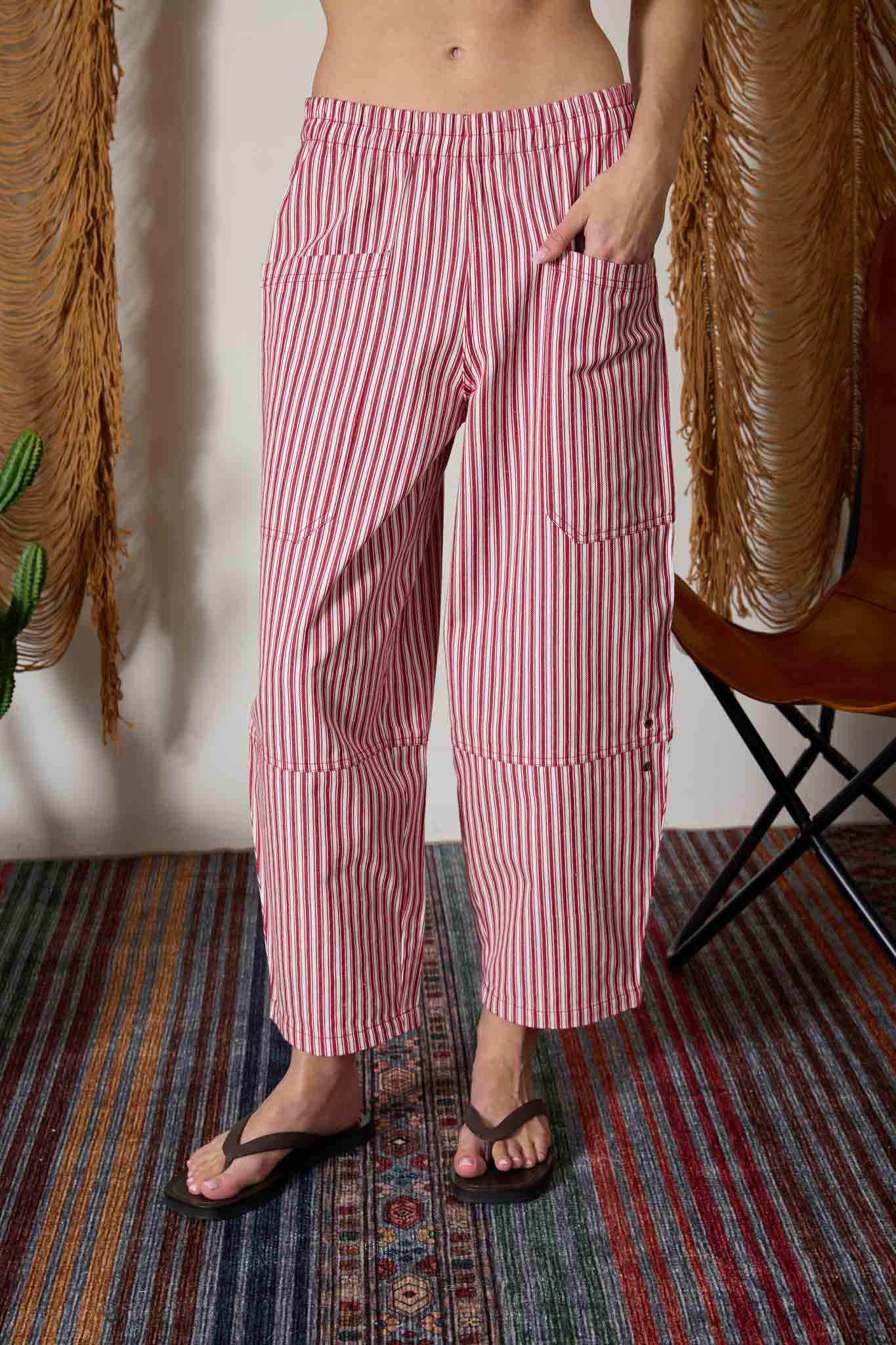 Red Striped Barrel Pant