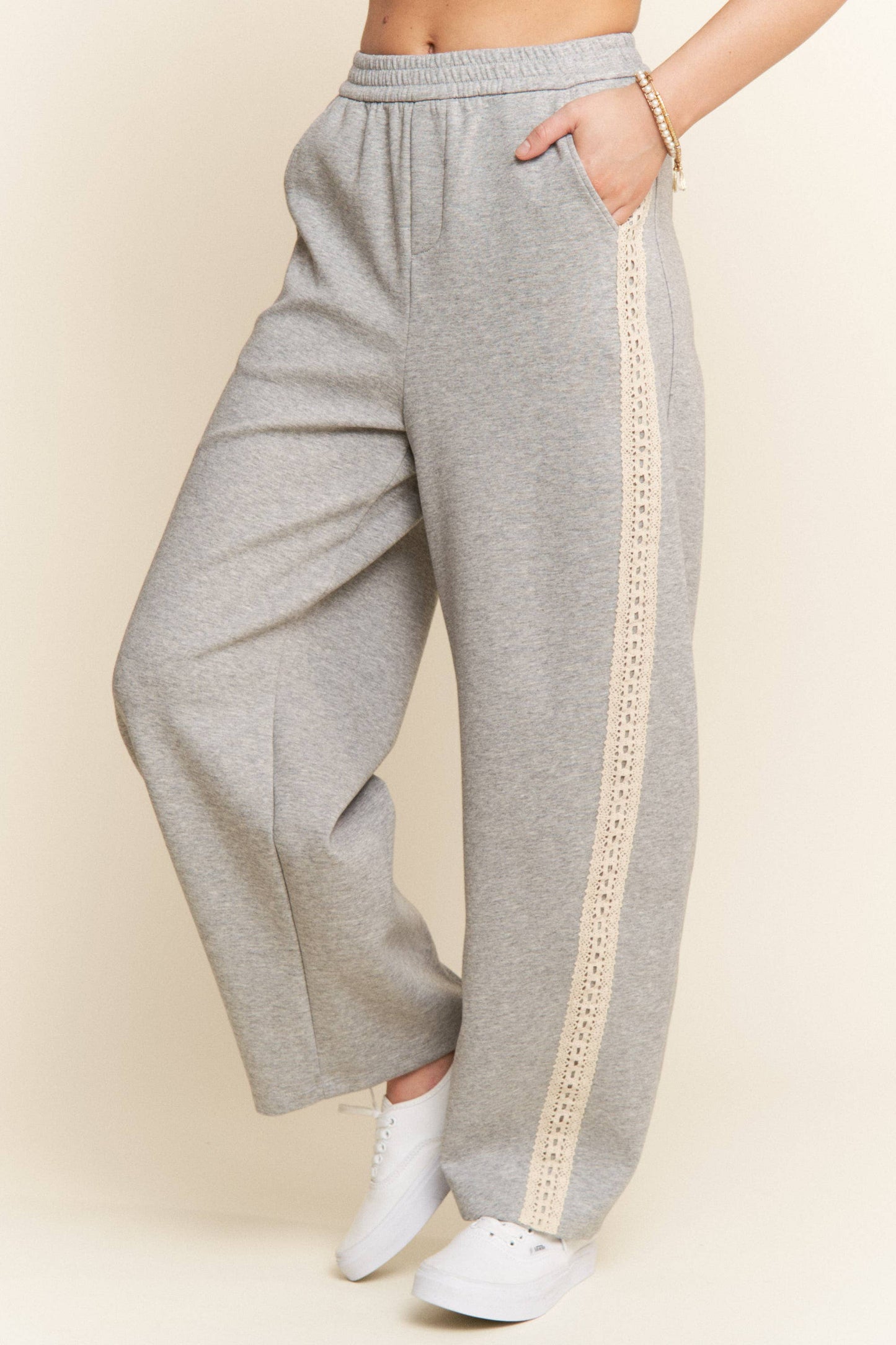 Crochet Trim Loose Fit Barrel Sweatpants