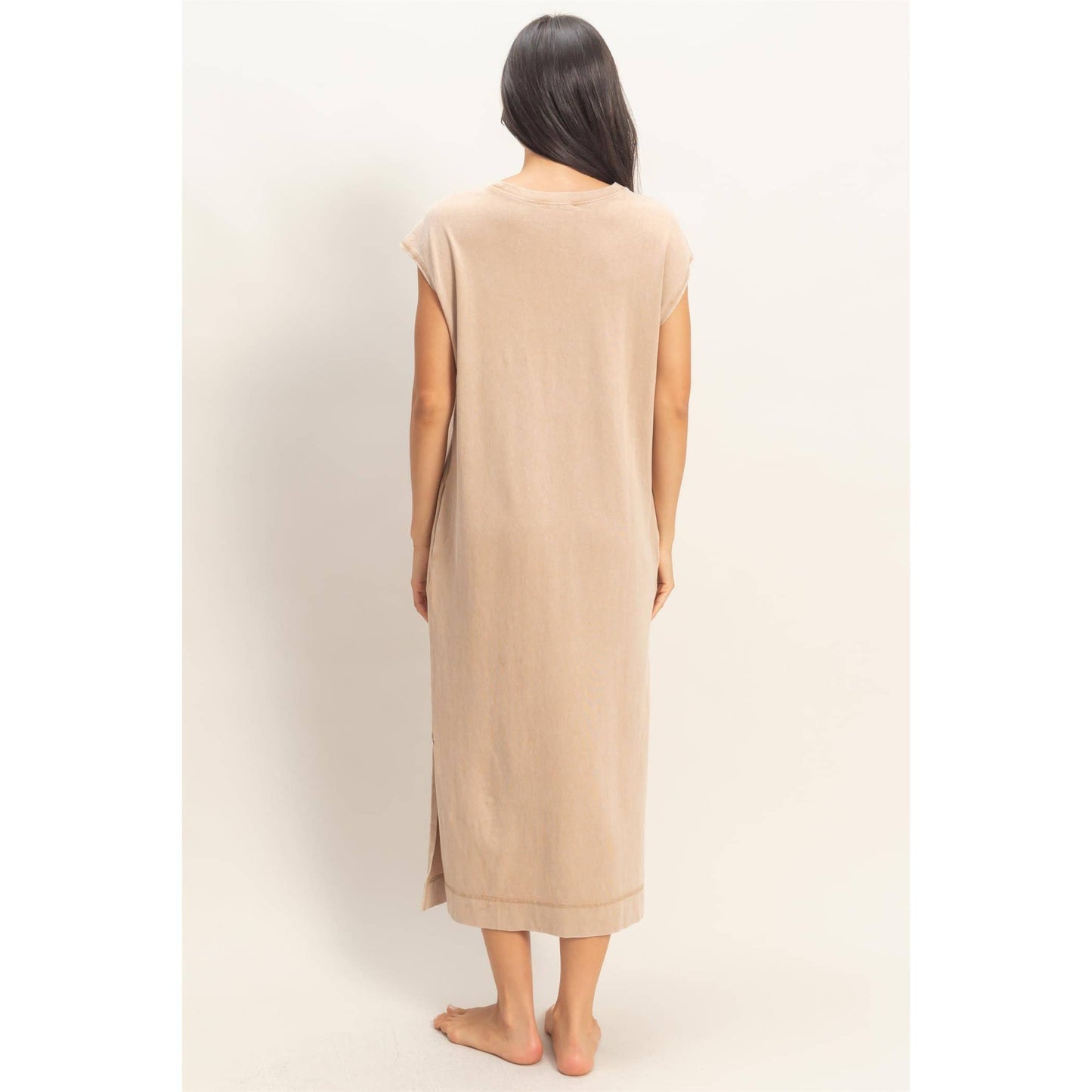 Mineral Wash Cap Sleeve Midi Dress