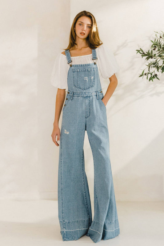 Wide Leg Denim Overalls