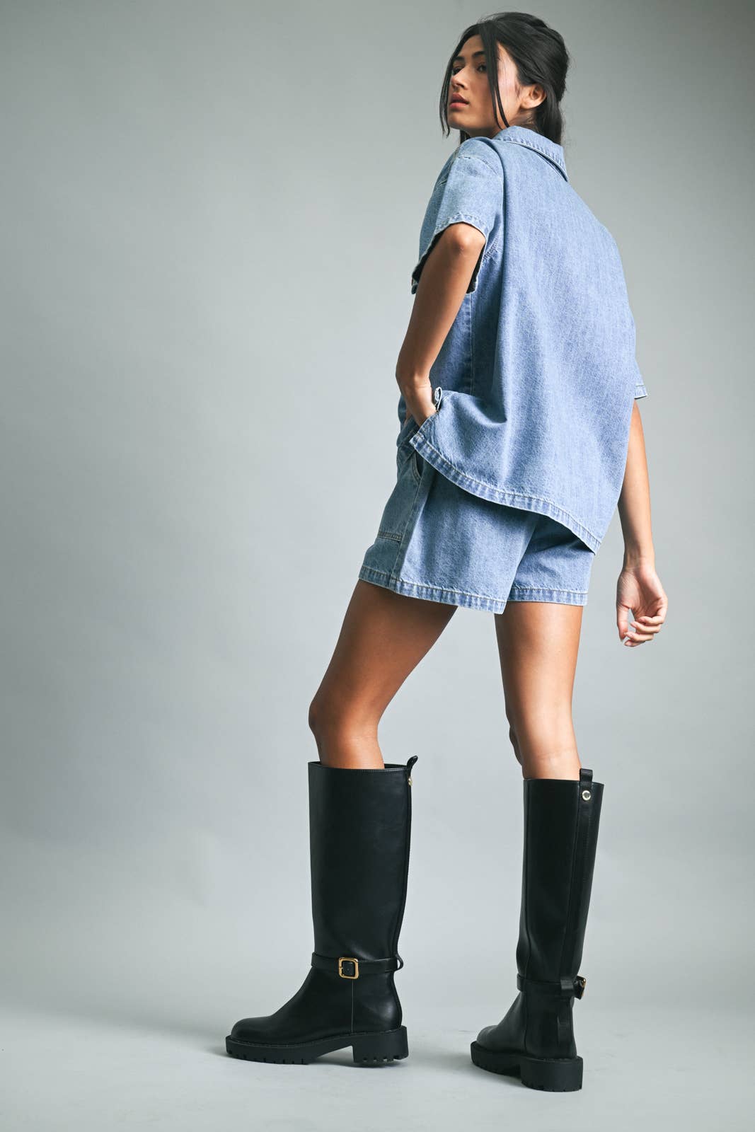 Drawstring Denim Shorts