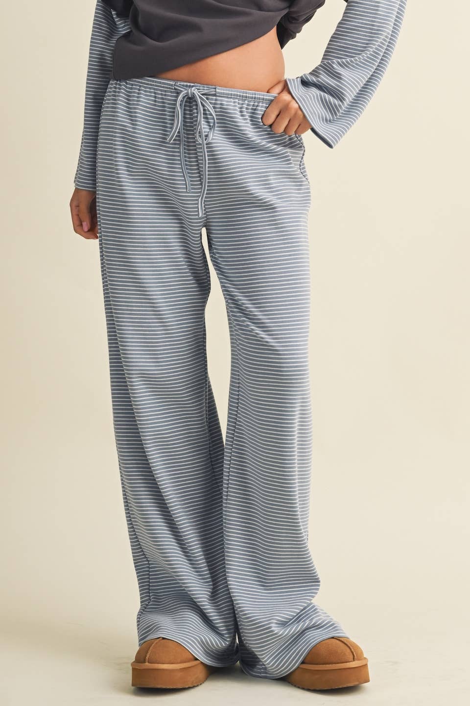 Striped Jersey Stretch Wide Leg Pants
