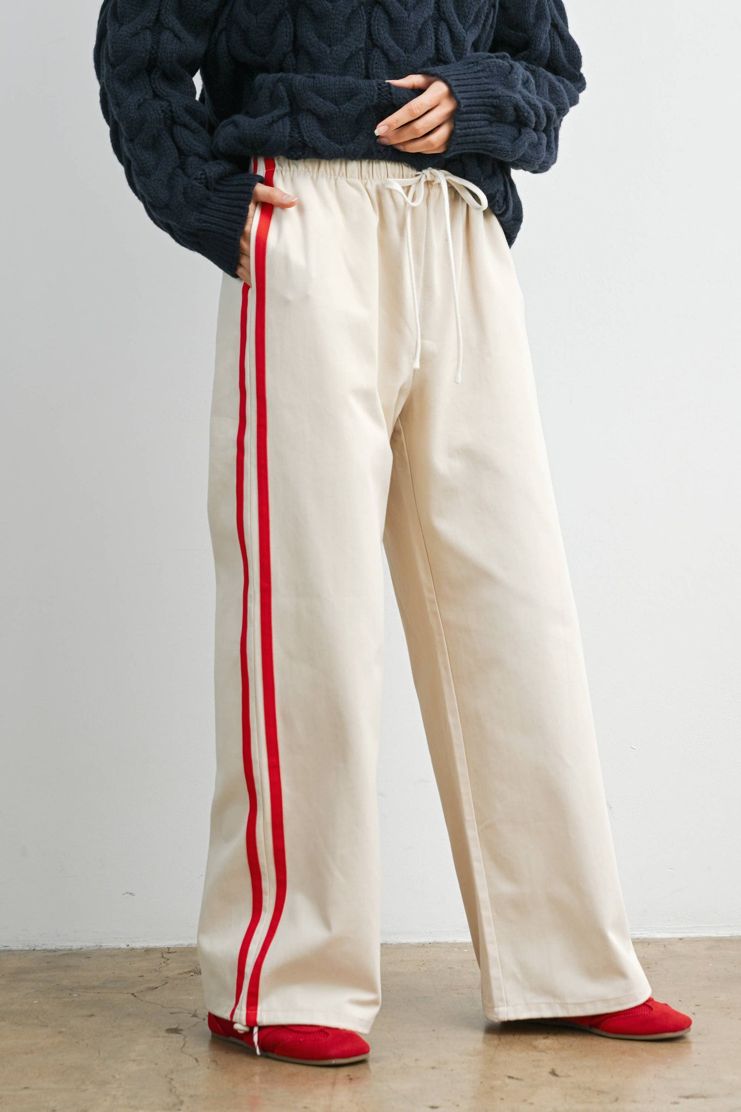 Striped Wide-Leg Drawstring Track Pants