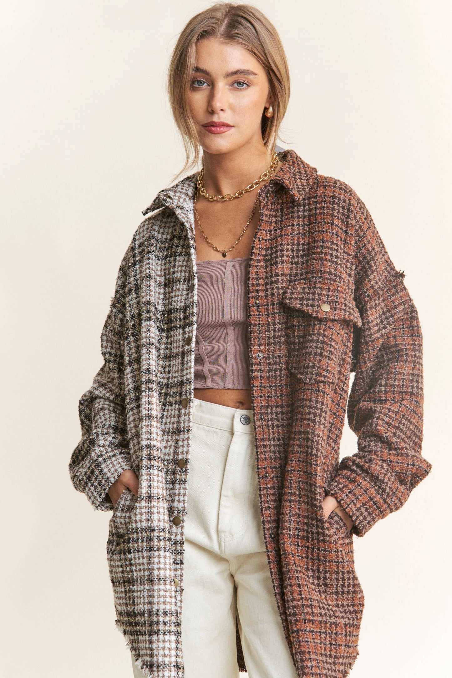 Dual-tone houndstooth jacket