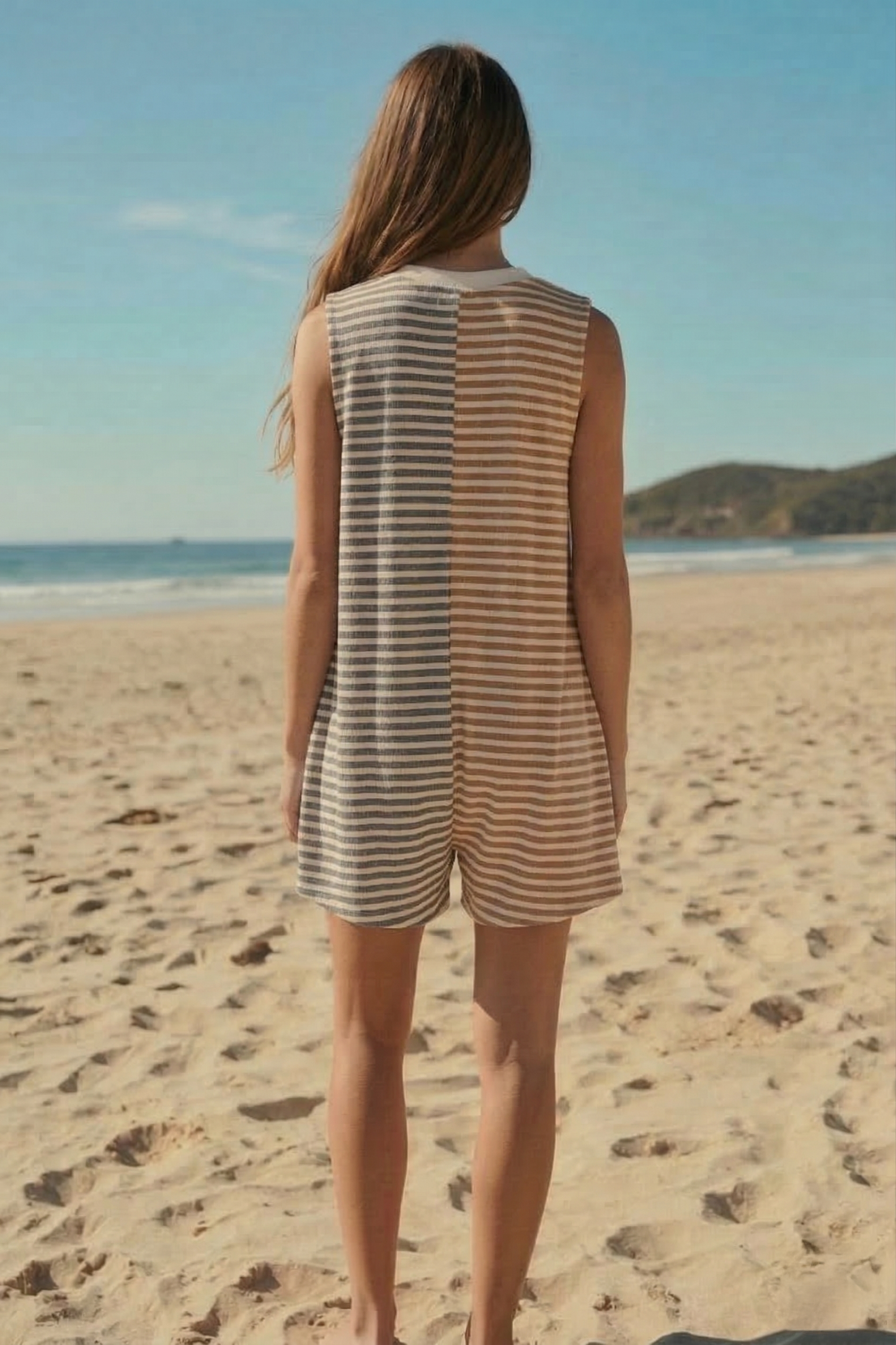 Striped Contrast Detail Button Closure Romper