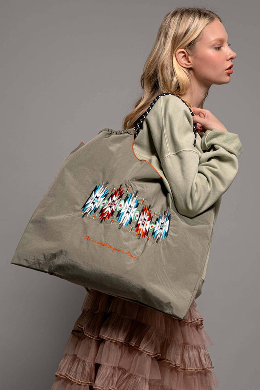 Western Geometric Print Drawstring Market Tote
