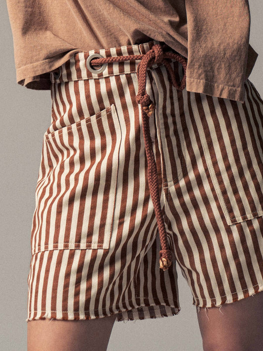 Striped High-Rise Denim Shorts