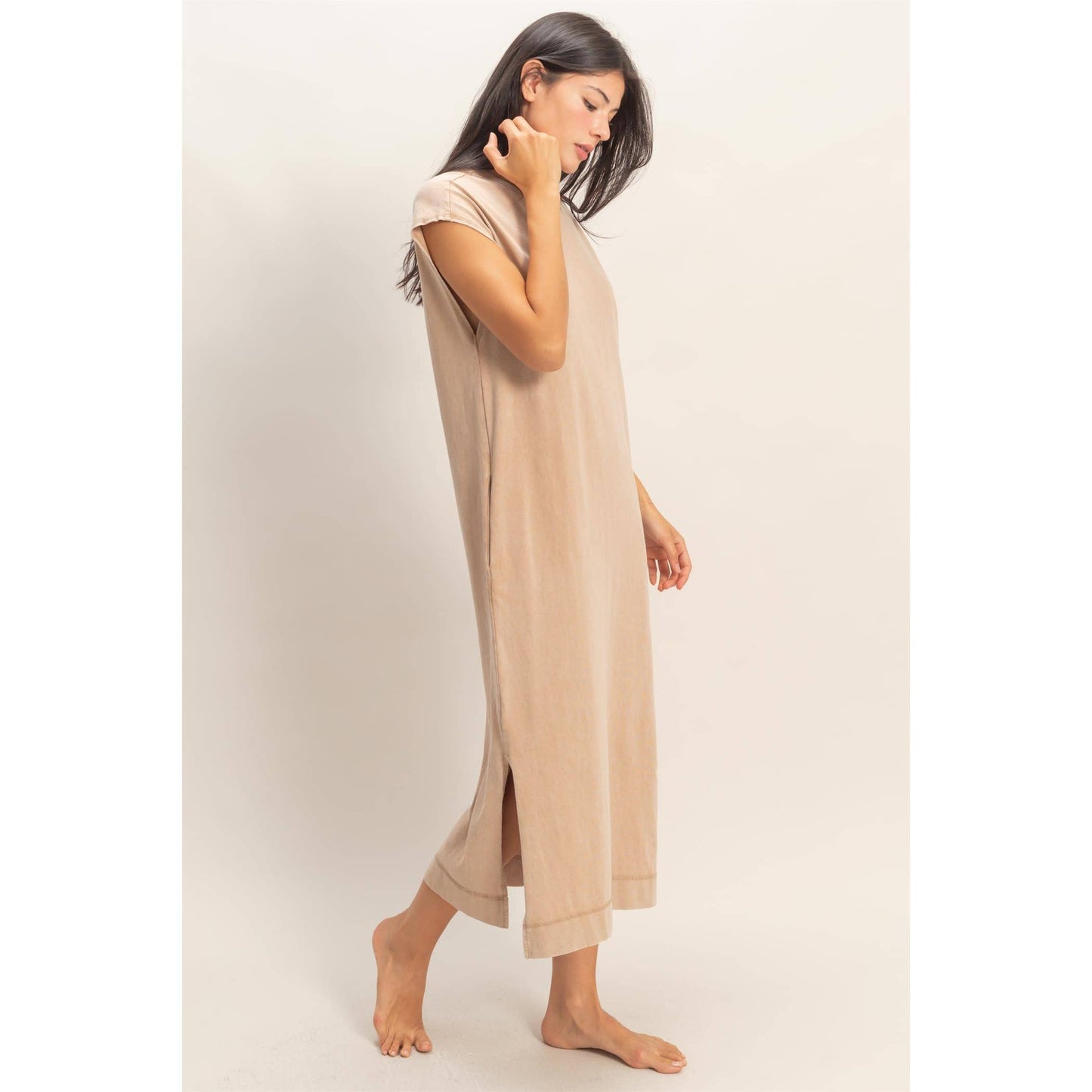 Mineral Wash Cap Sleeve Midi Dress