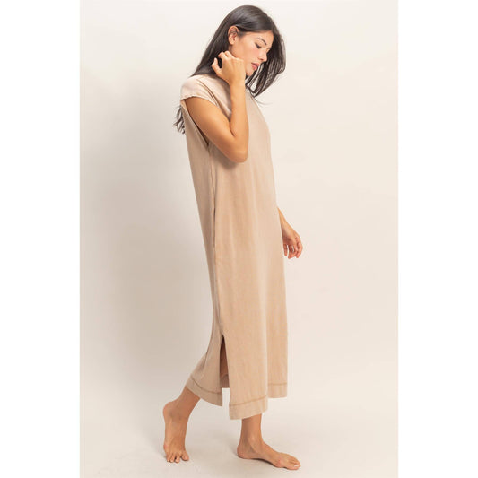 Mineral Wash Cap Sleeve Midi Dress