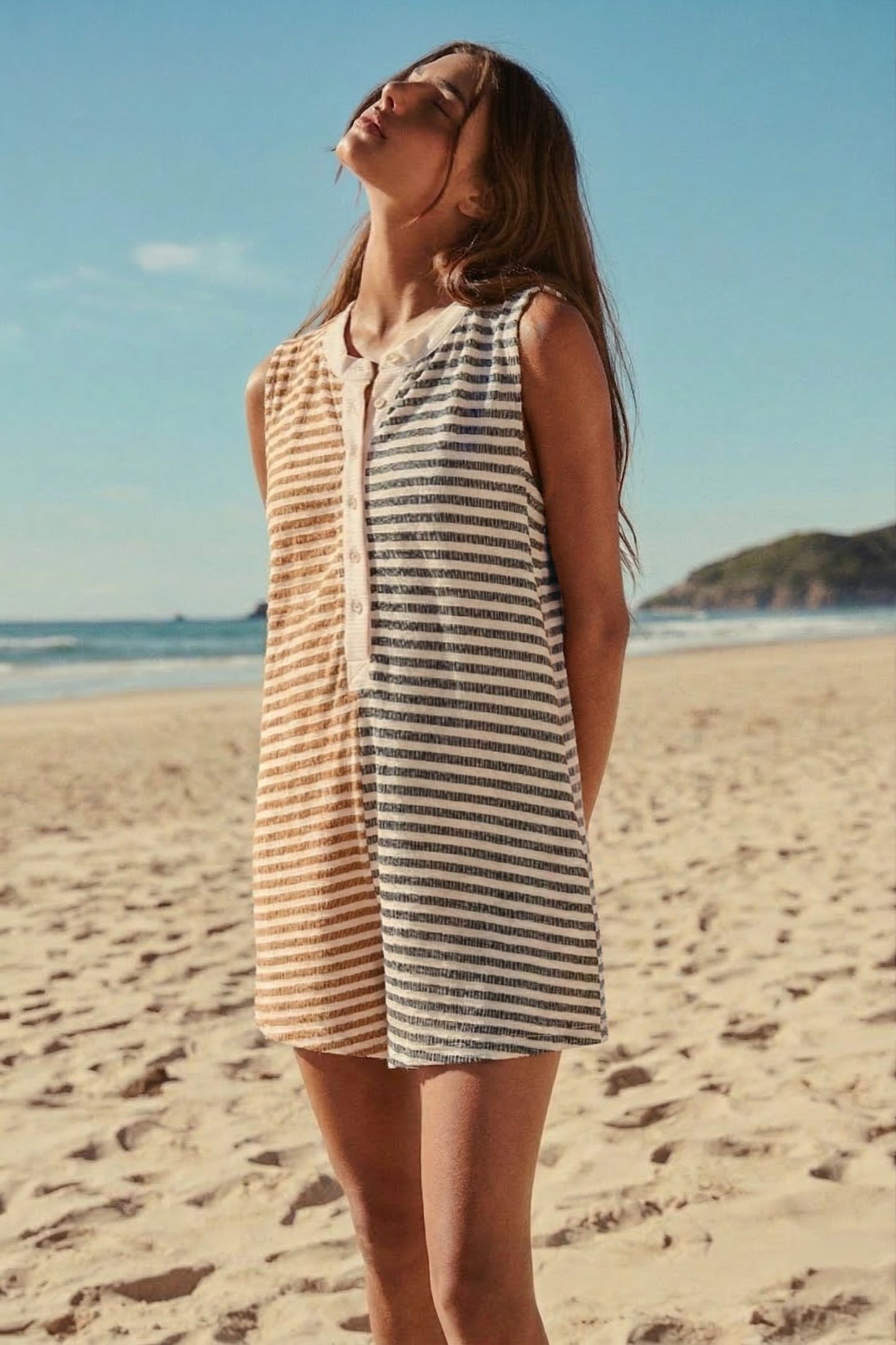 Striped Contrast Detail Button Closure Romper