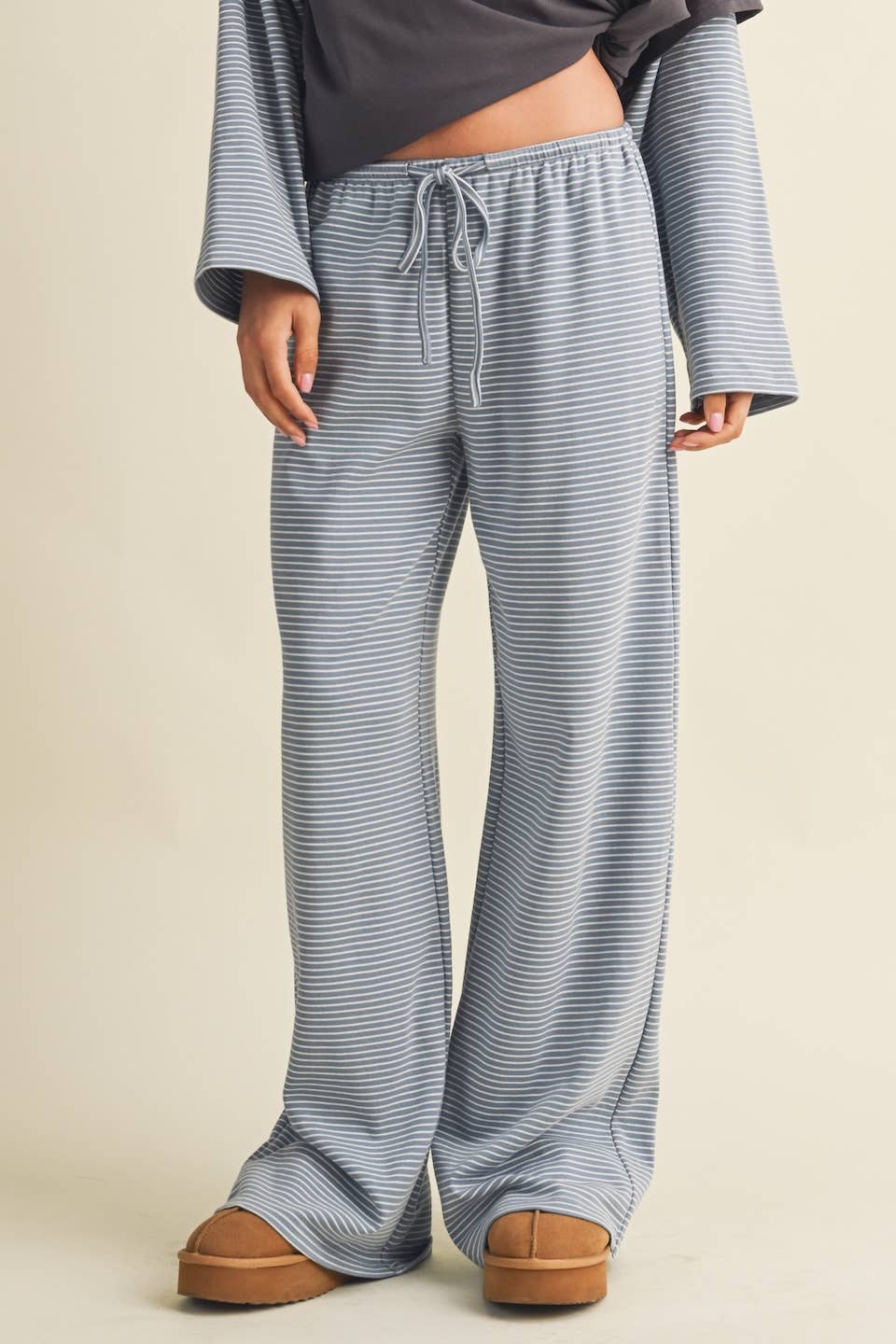 Striped Jersey Stretch Wide Leg Pants