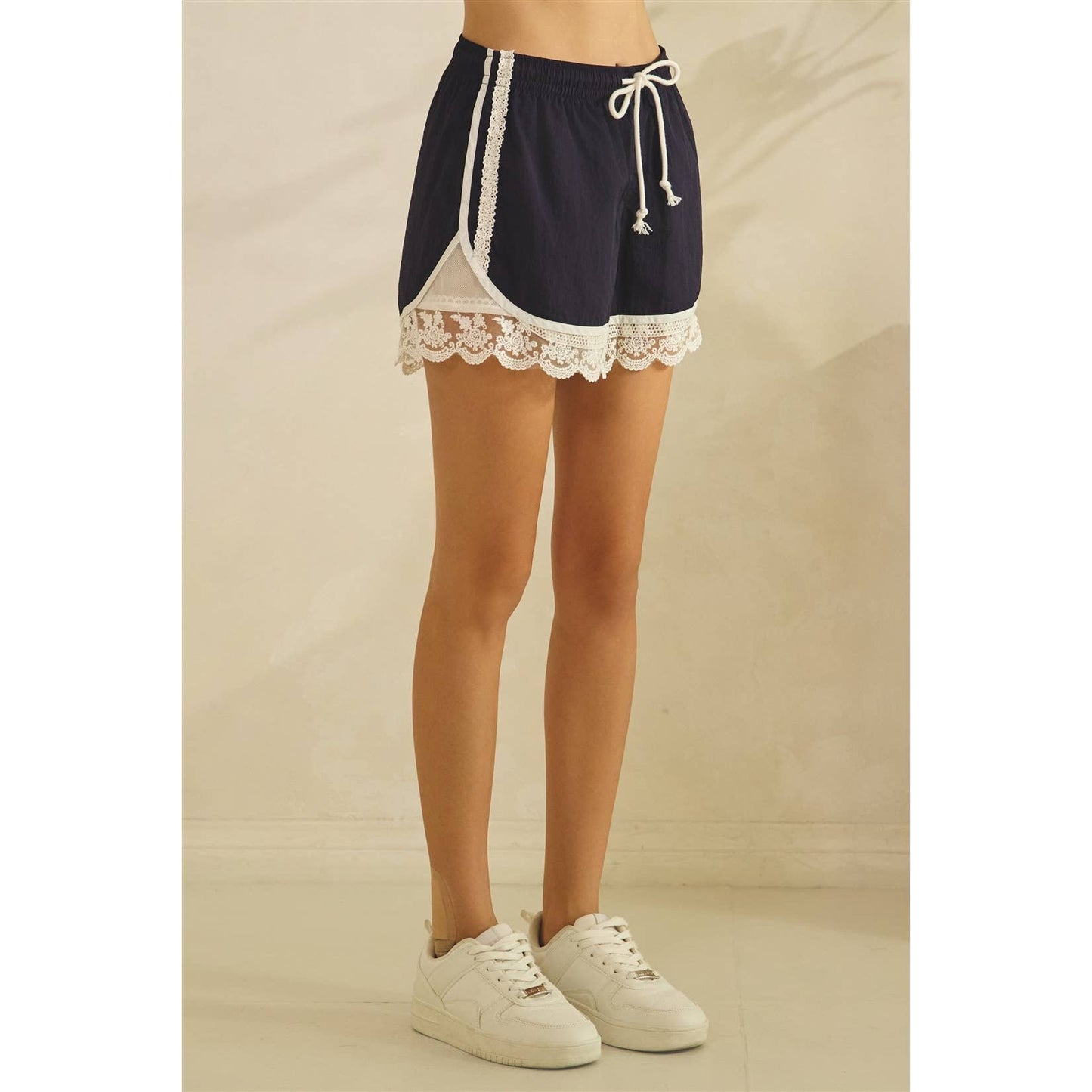 Track Shorts with Lace Detail
