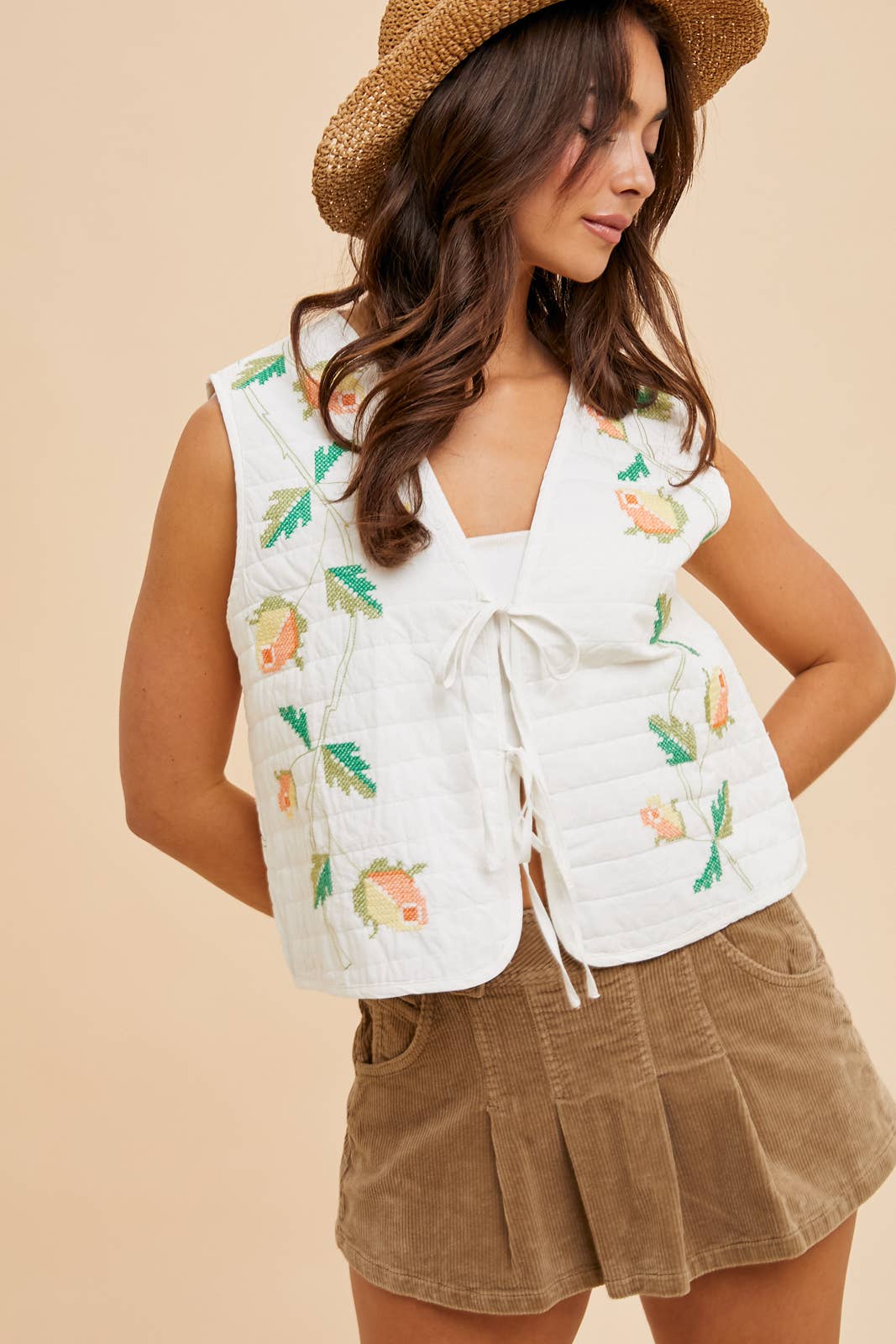 Quilted Embroidered Vest