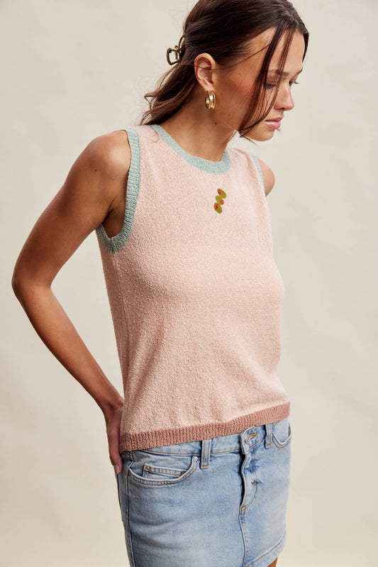 Embroidered Sleeveless Knit Tank Top