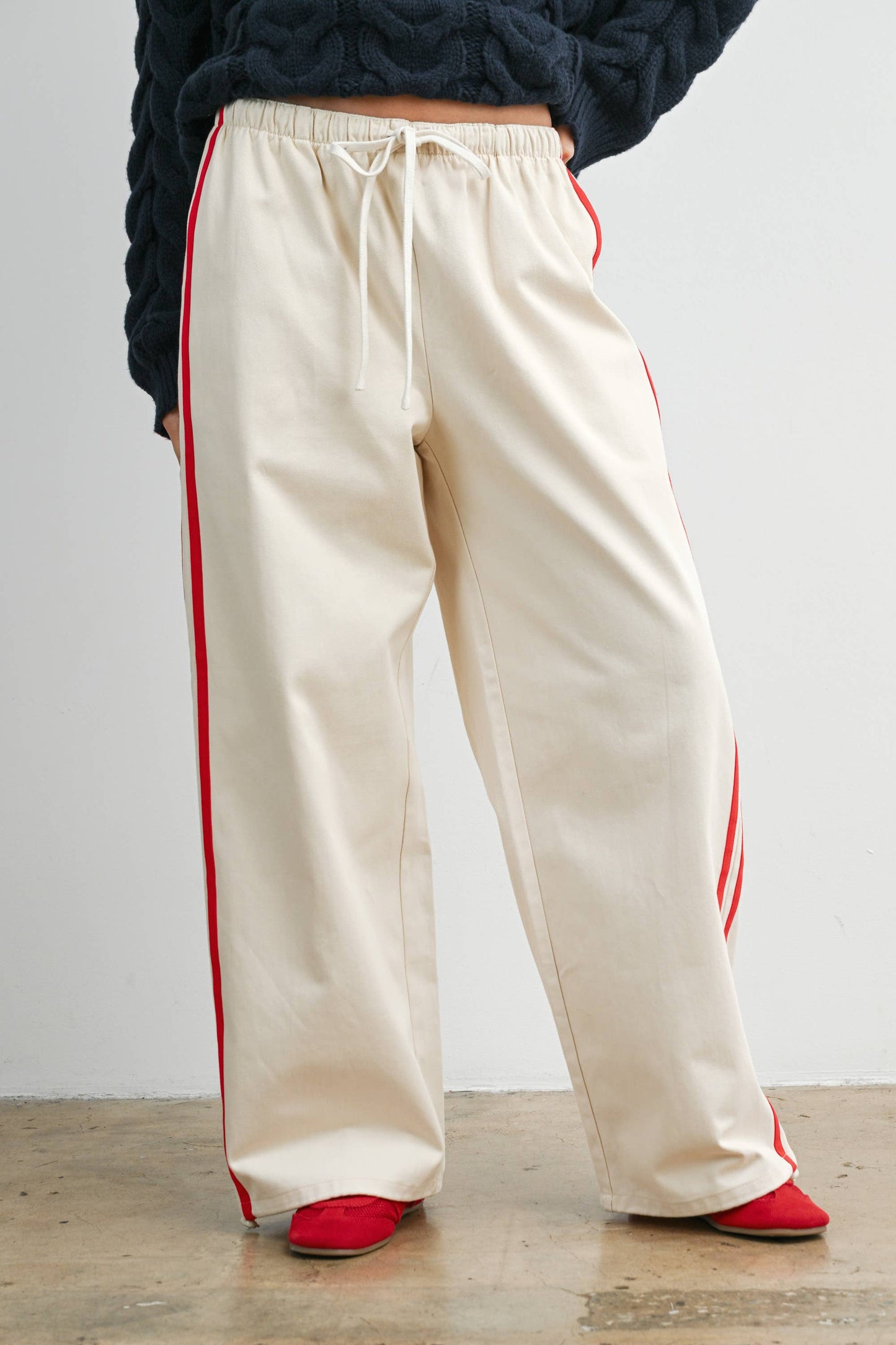 Striped Wide-Leg Drawstring Track Pants