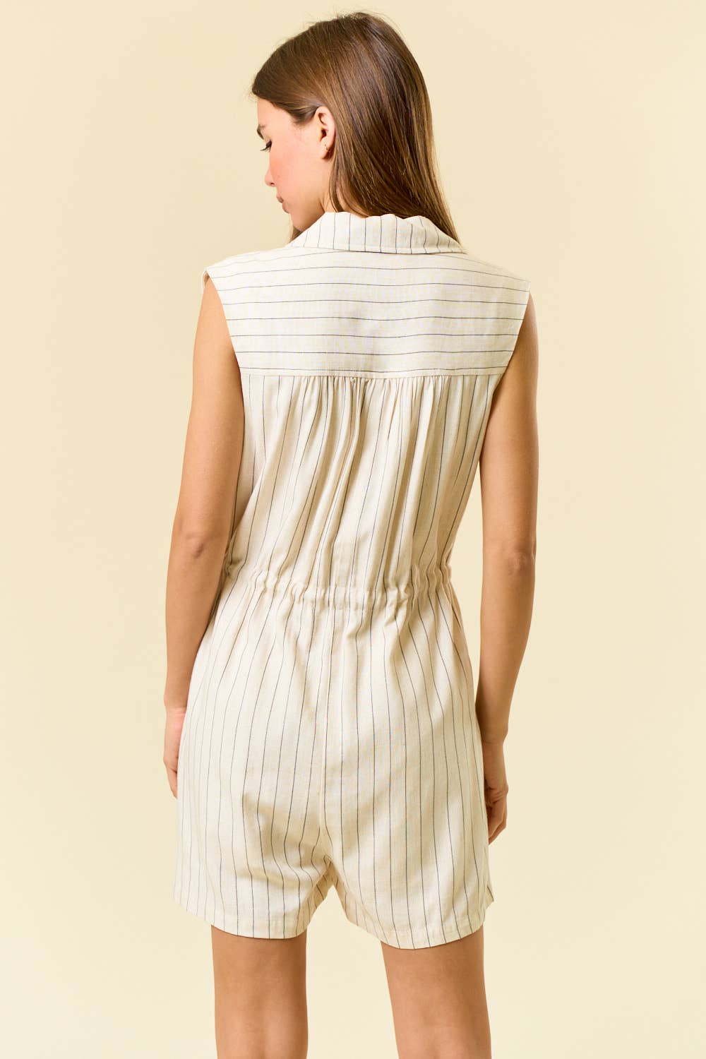 Linen Blend Drawstring Romper