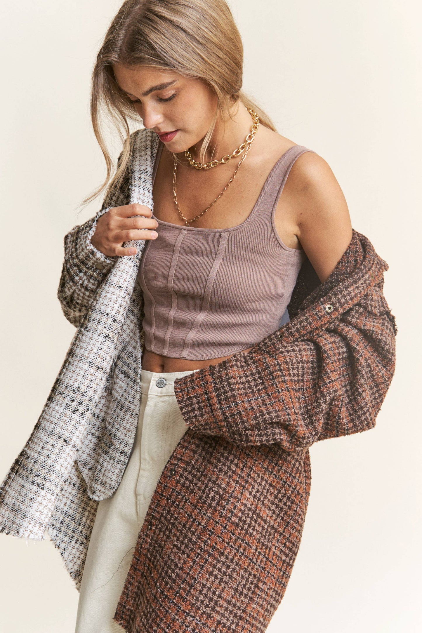 Dual-tone houndstooth jacket