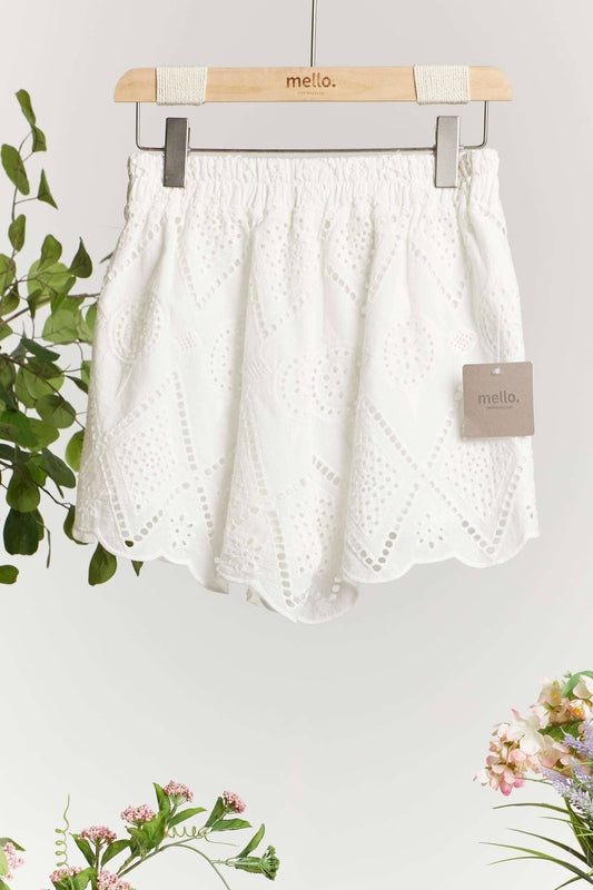 Elastic Waist Eyelet Shorts