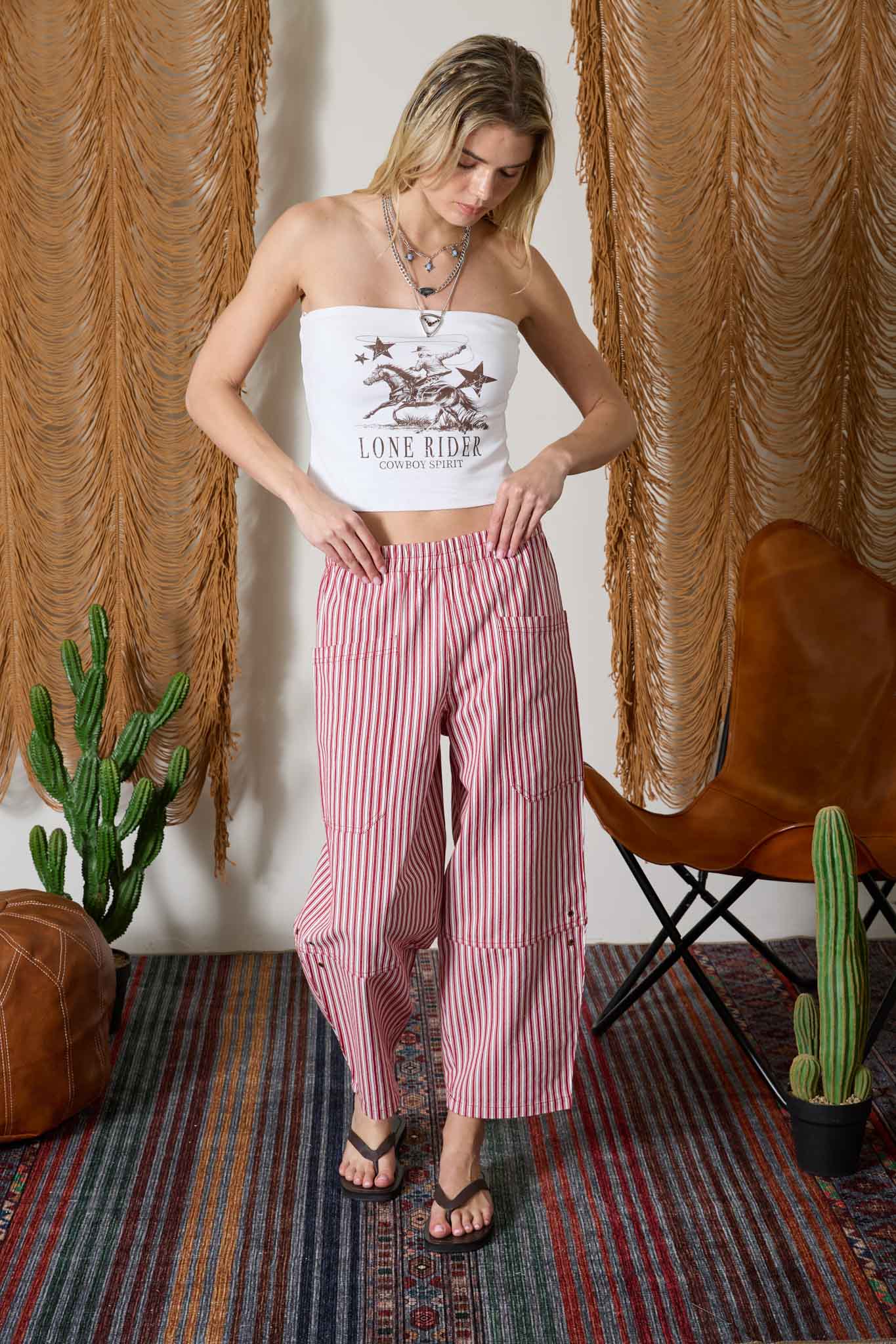 Red Striped Barrel Pant
