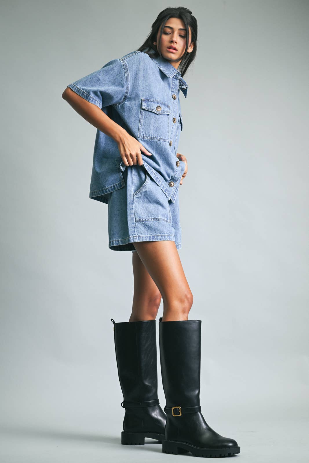 Drawstring Denim Shorts