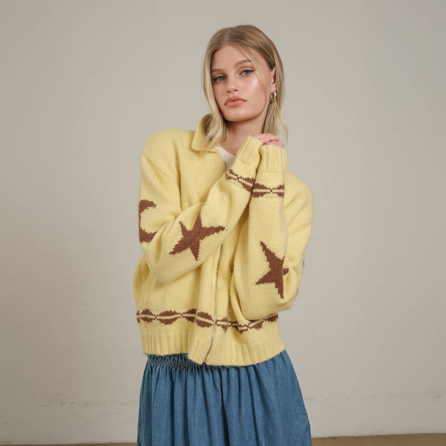 Cozy Pattern Zip Sweater